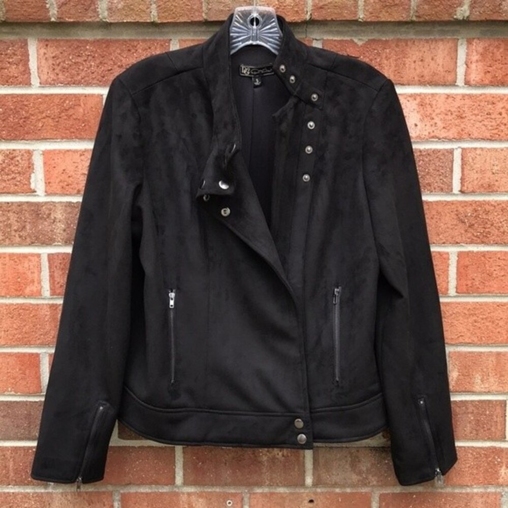 𝅺DG2 by Diane Gilman Faux Suede Black Moto Jacket sz Small